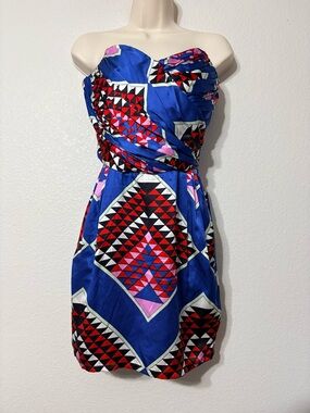 Mara Hoffman Vintage Silk Strapless Vibrant Geometric “Deco” Print Dress 6